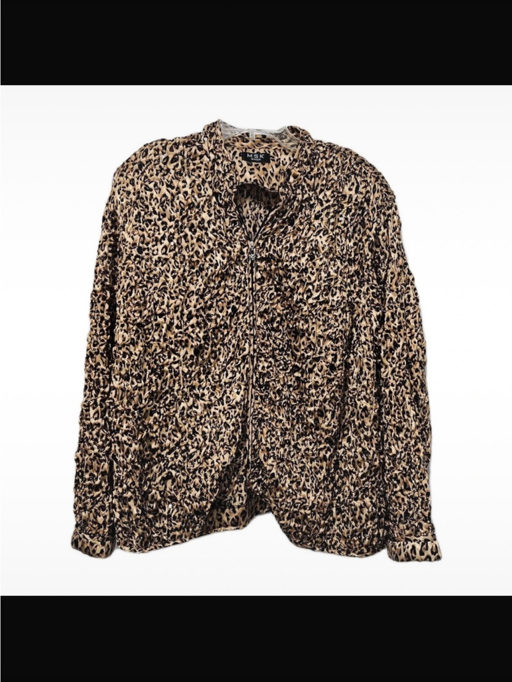 MSK Animal Leopard-Print Zip Jacket in Tan and Black XXL